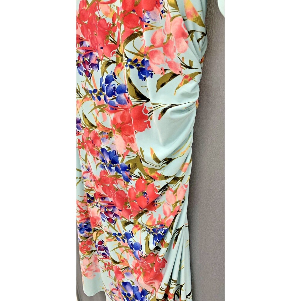 Jones New York Colorful Floral Ruched Knit Dress Size 12 Cottage Romantic Travel - Picture 3 of 15